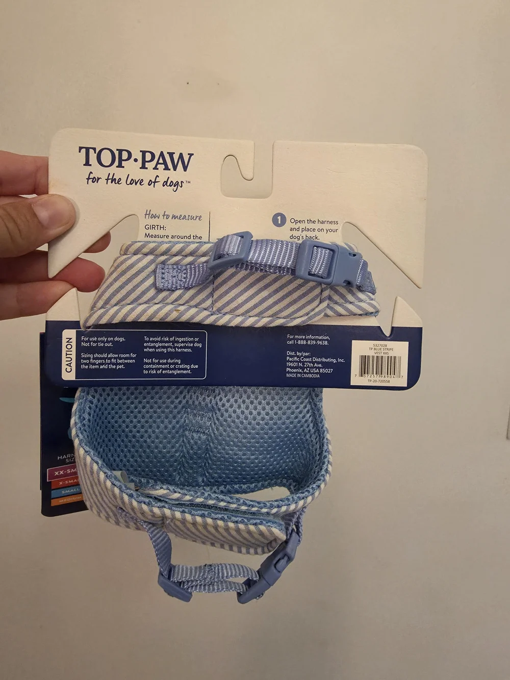 Top Paw Blue Striped Fashion Comfort Vest Harness - XX-Small